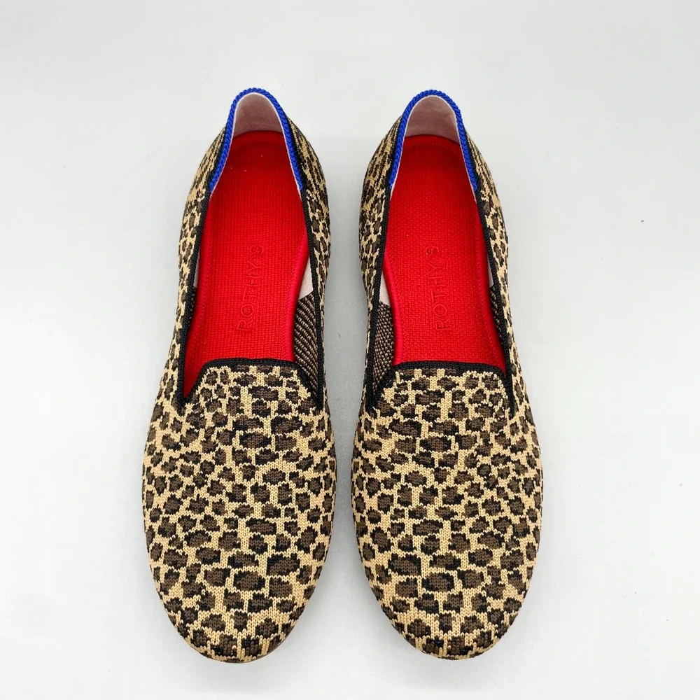 Rothys The Loafer Little Cat Womens 8 Leopard Print Knit Flats Slip On Preppy